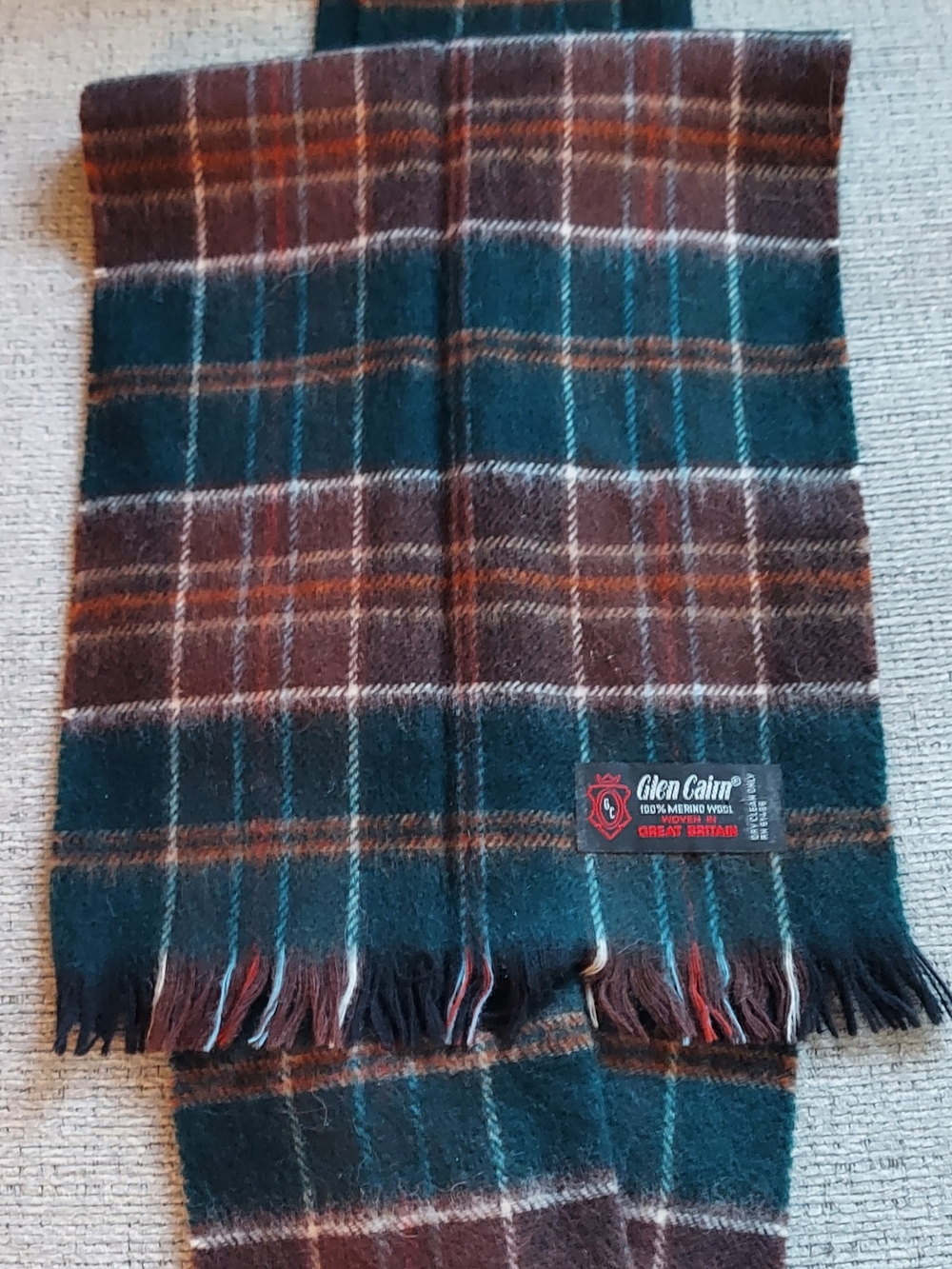Teal and Brown Plaid Merino Wool Scarf
